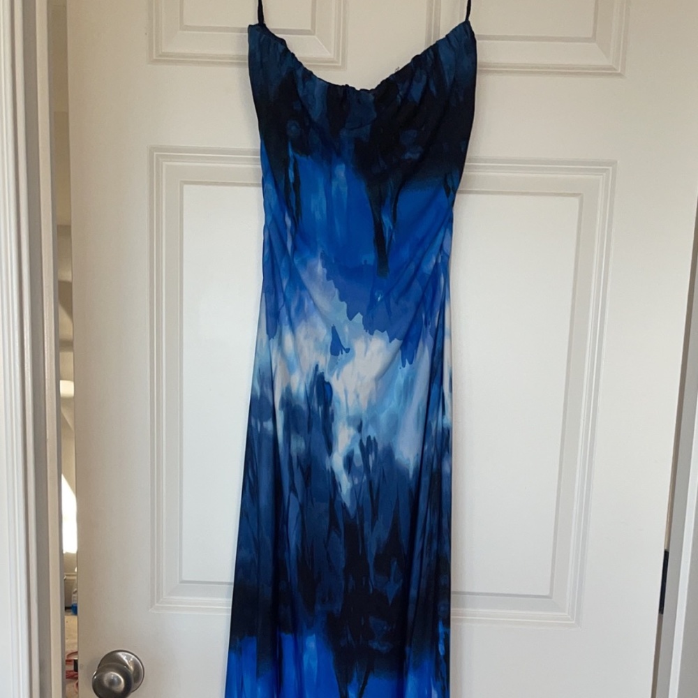 boutique Blue abstract strapless Maxi dress - medium